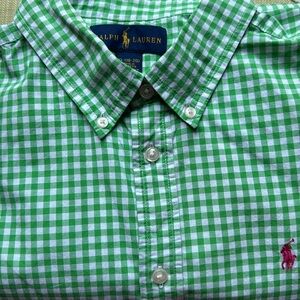 Ralph Lauren Boys Button Down  Shirt Long Sleeve Blue Sz 18-20 masters green